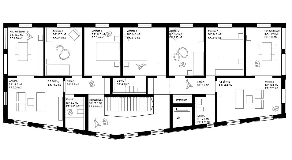 Grundriss Wohnung 3- und 4-Zimmer Wohnung